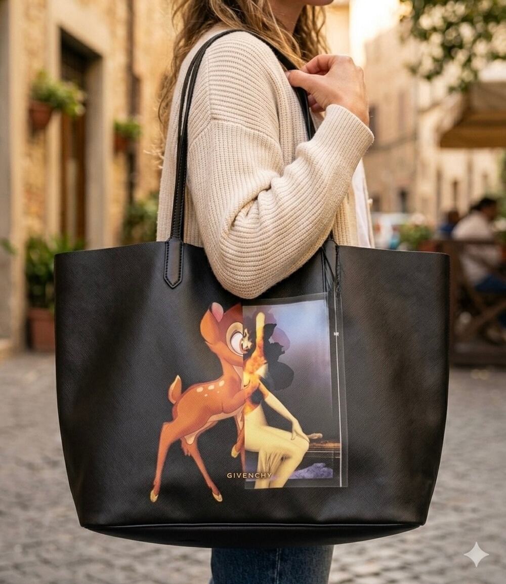 Givenchy Bambi Antigona Tote Bag Black Saffiano Faux Leather With Pouch